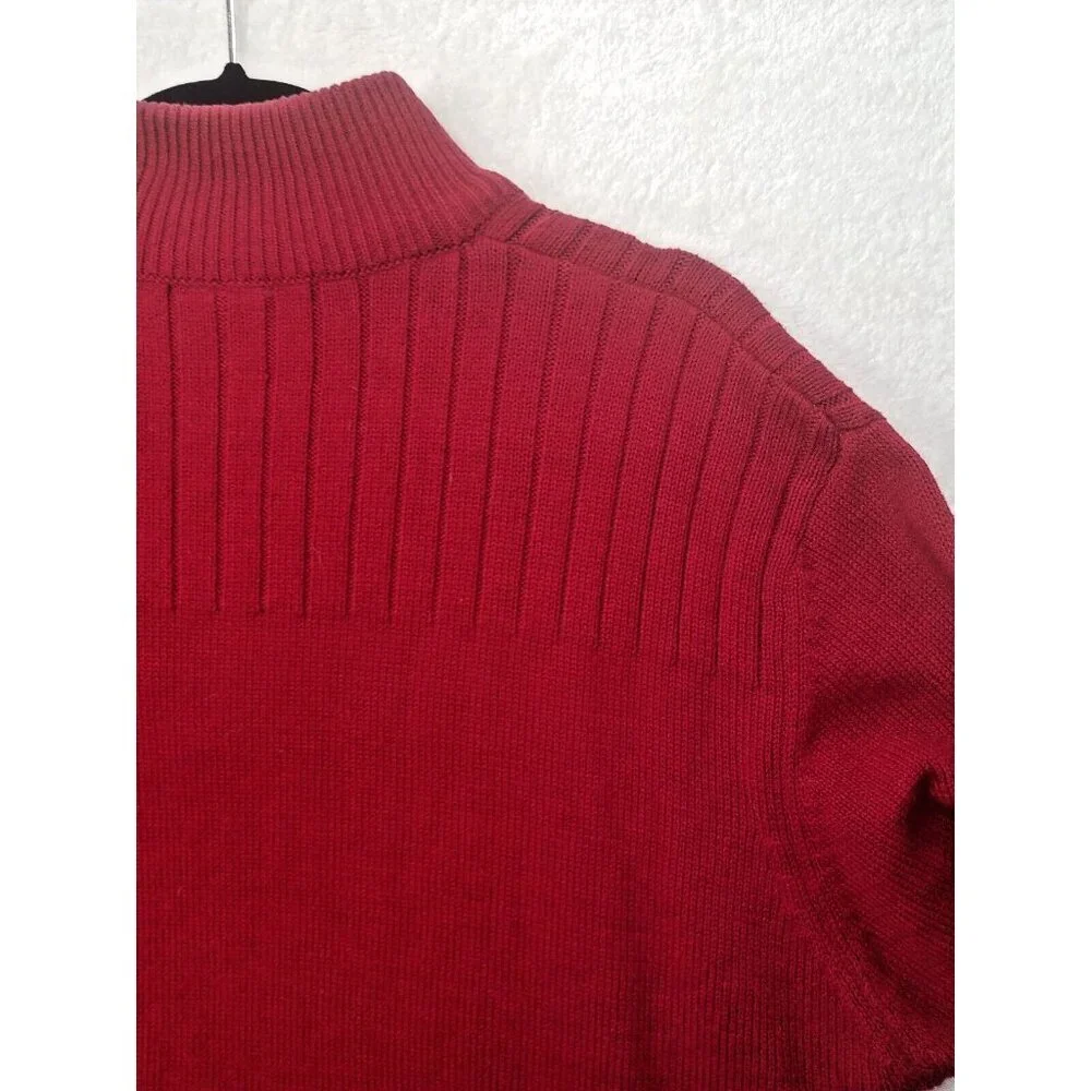Great Northwest red cable knit sweater men's XL cotton blend 1/4 zip long sleeve